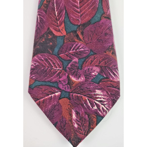 Hugo Boss Burgundy Men's Floral Leaf Print Wool Tie Elegant Business Formal Wear - Picture 2 of 7
